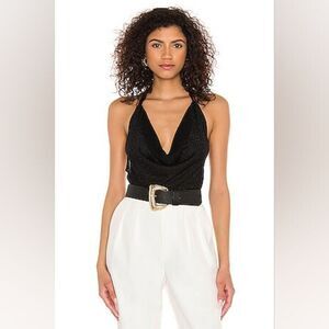 NWT 525 America Revolve Black Sparkly Cowl Neck Top Size XL